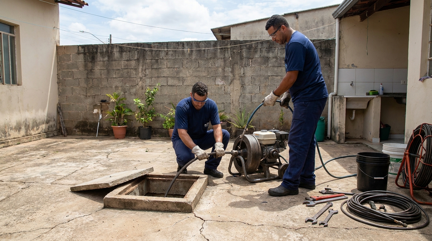 Desentupimento de esgoto residencial em Rio Verde‑GO